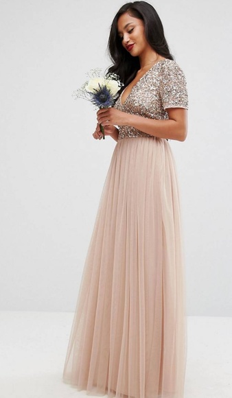 maya bridesmaid v neck maxi tulle dress
